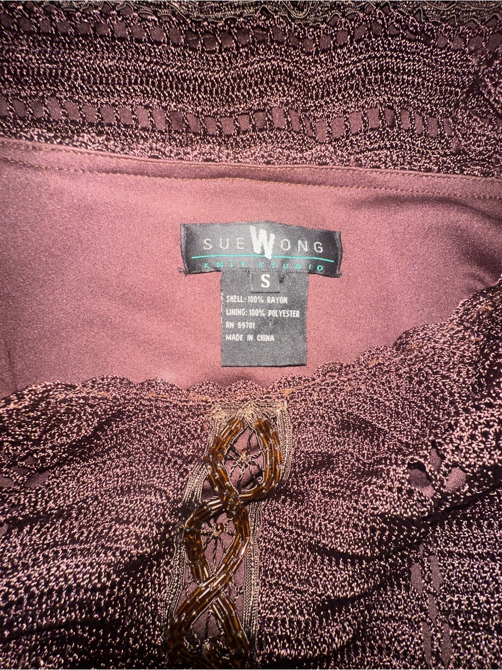 Sue Wong Beaded Lace Knit Top brown fairy